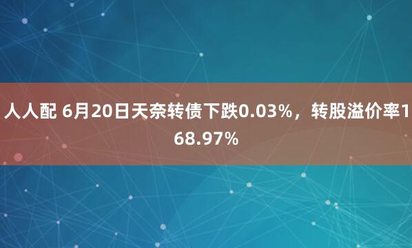人人配 6月20日天奈转债下跌0.03%，转股溢价率168.97%